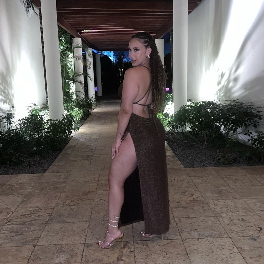 Brown sparkle slit dress. Size M.